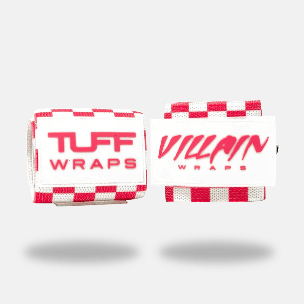 16" Villain Wrist Wraps - Checkerboard (Pink/White) 16 inch TuffWraps.com