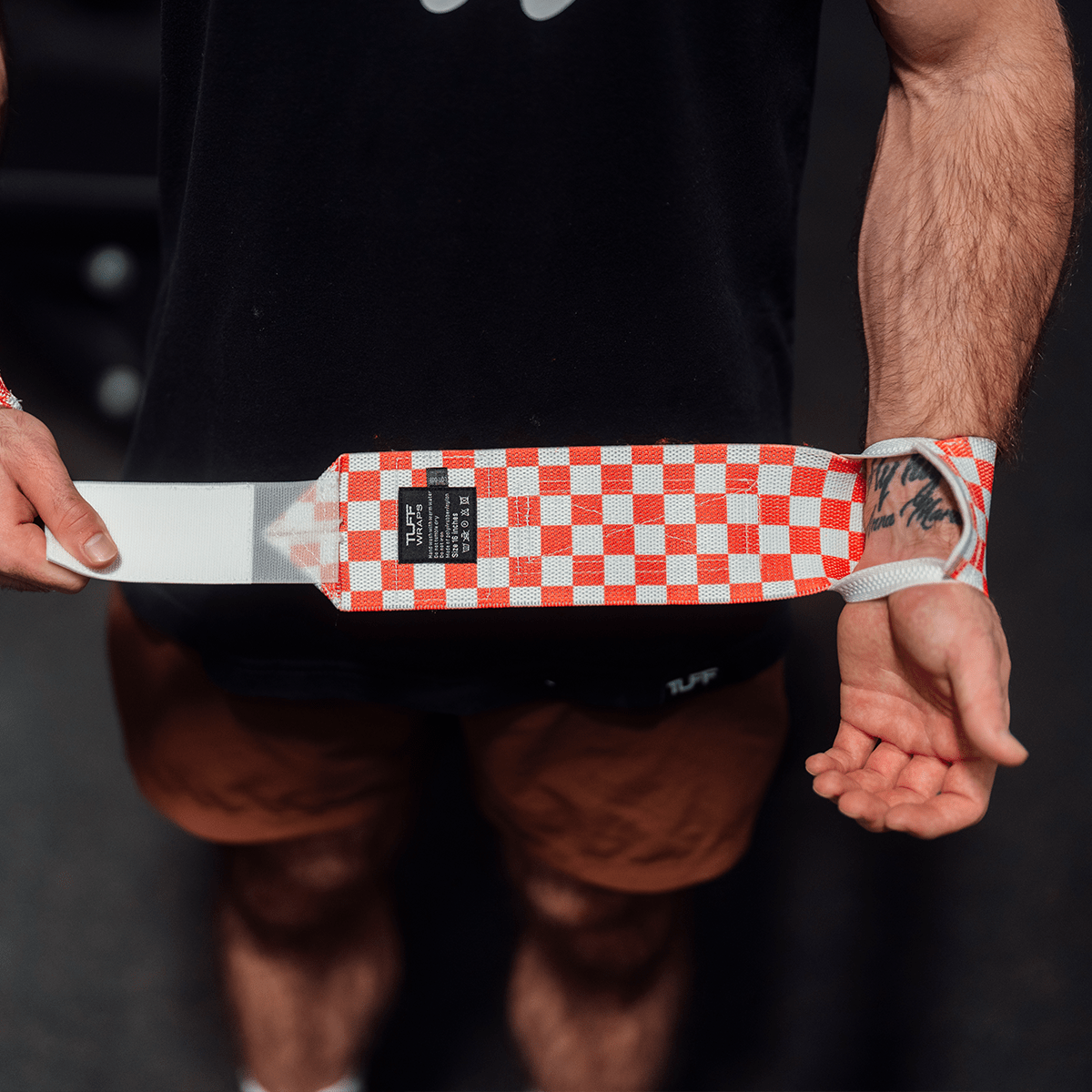 16" Villain Wrist Wraps - Checkerboard (Pink/White) 16 inch TuffWraps.com