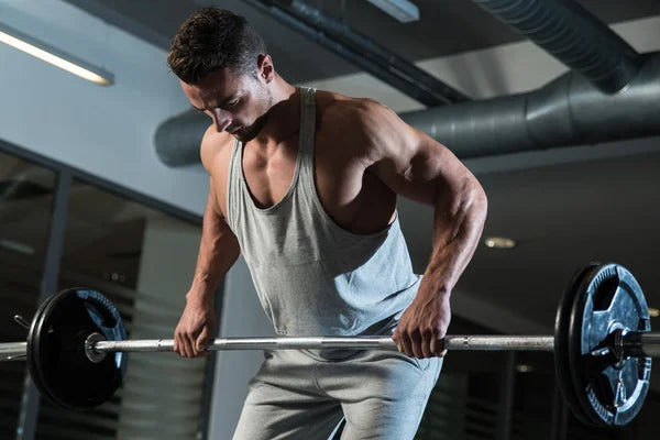 man doing barbell back exercises