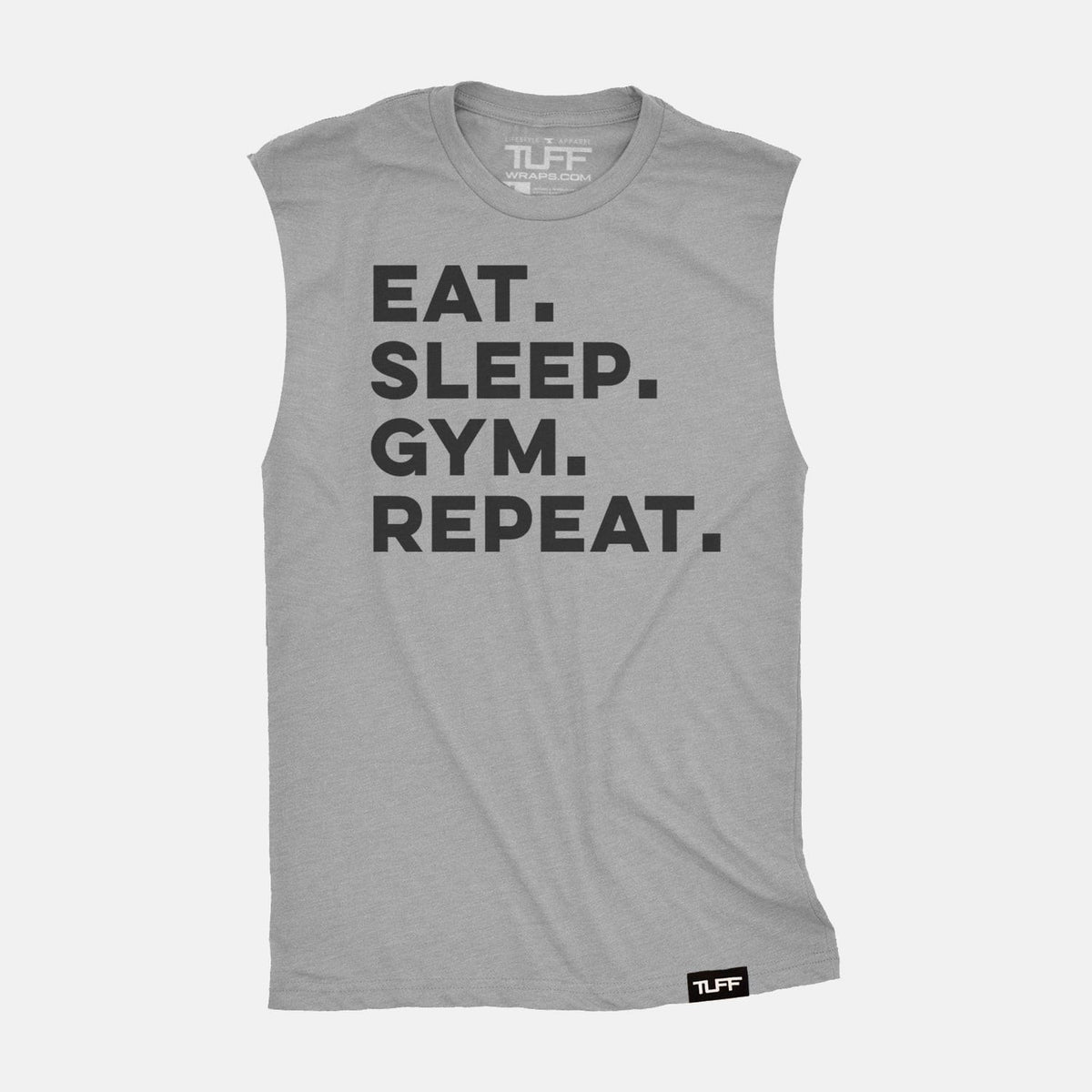 Eat. Sleep. Gym. Repeat. Raw Edge Muscle Tank Heather Gray / S TuffWraps.com