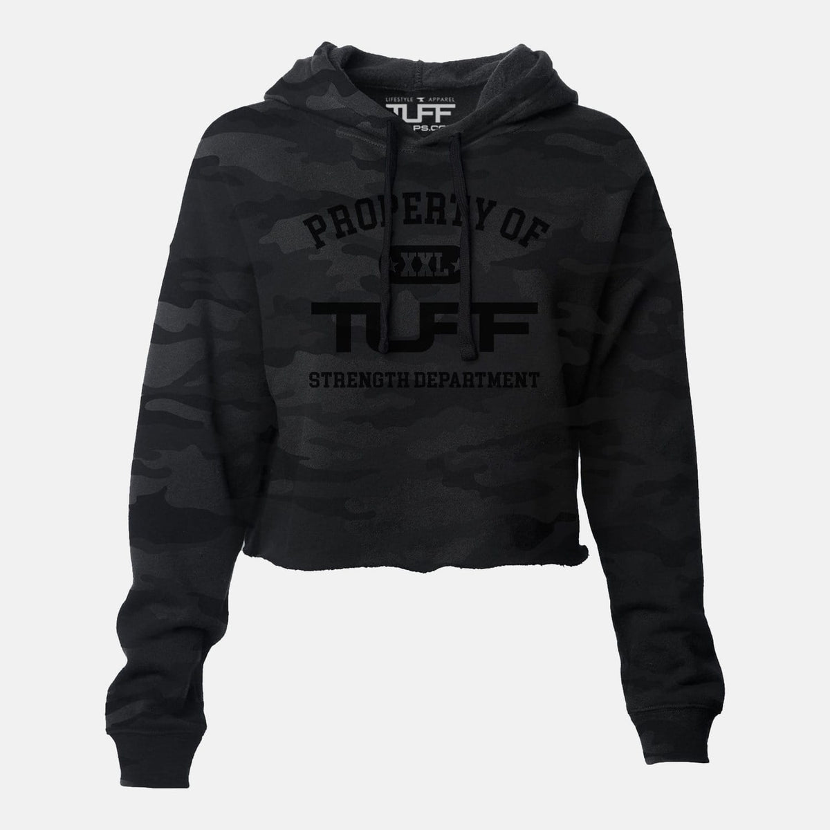 Property of TUFF Hooded Cropped Fleece Black Camo / XS TuffWraps.com