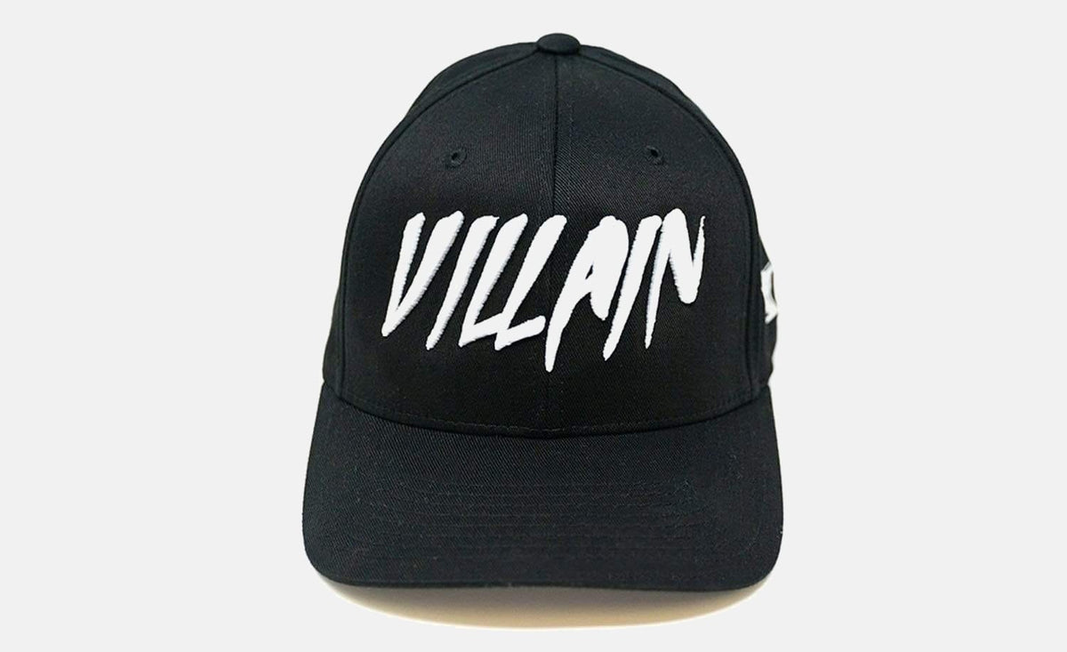 Villain Black Flexfit Hat (White) S/M (6 3/4"-7 1/4") / Black TuffWraps.com